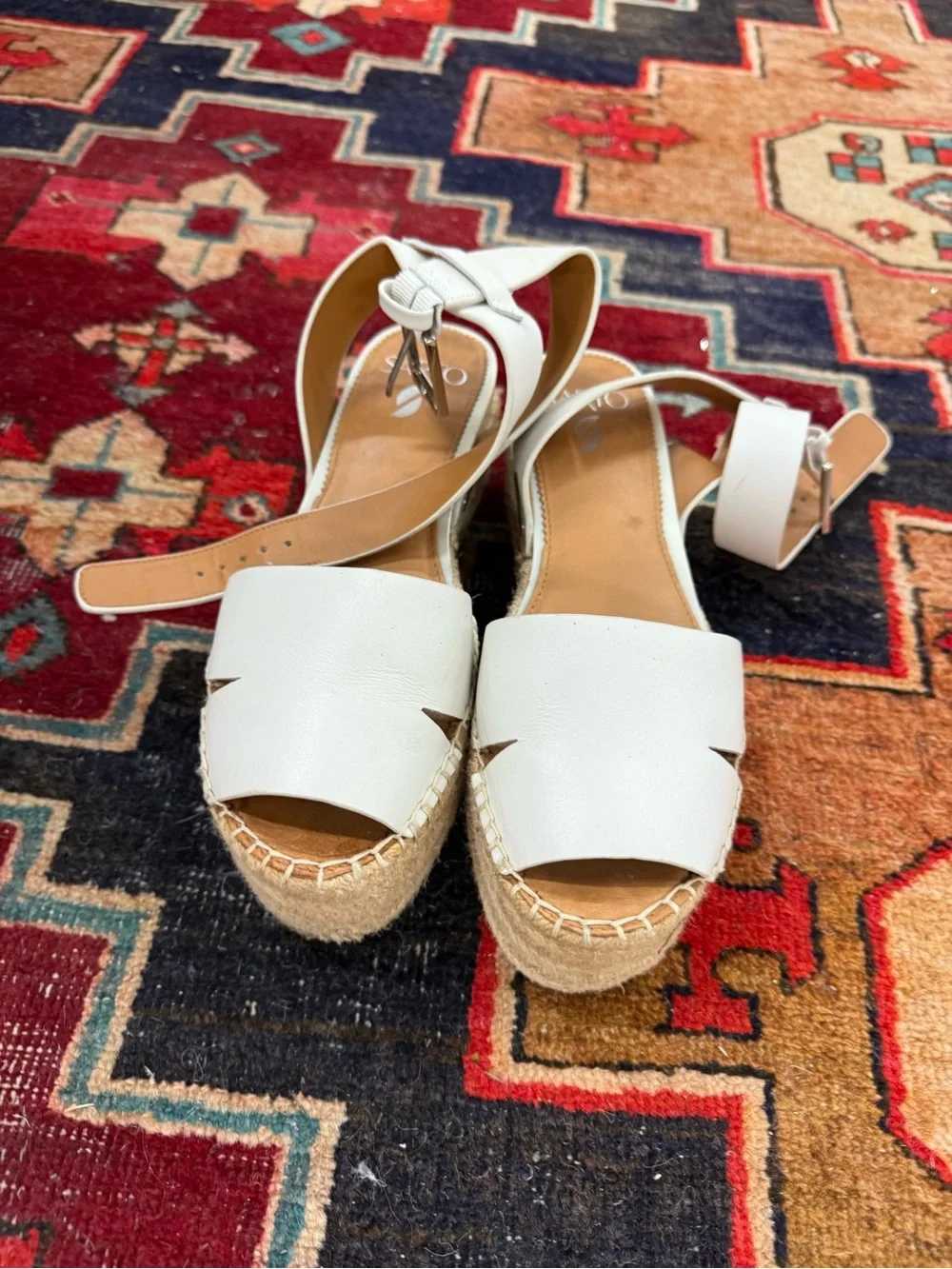 SARTO By Franco Sarto White Leather Espadrille Ankle-Strap Sandals